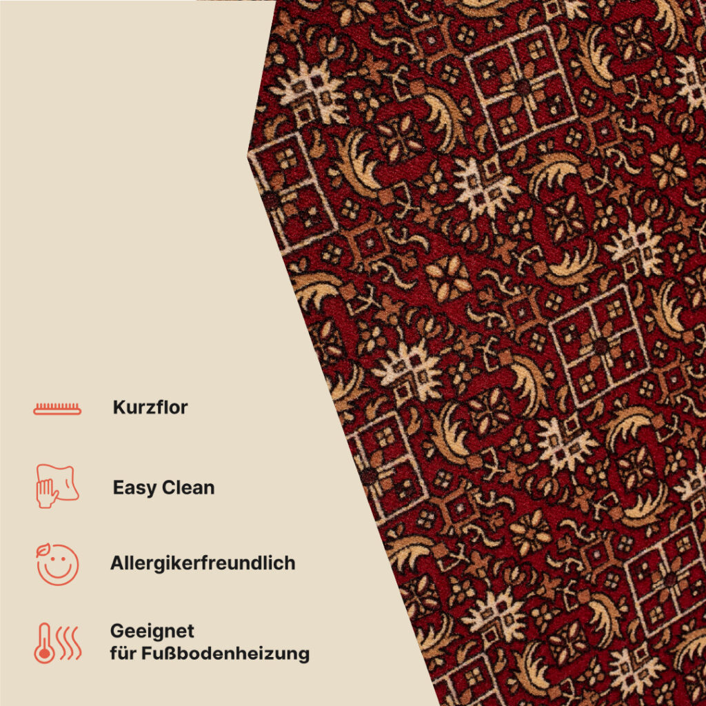 Teppichläufer Rutschfest Dunkelrot Orientalisch Meterware