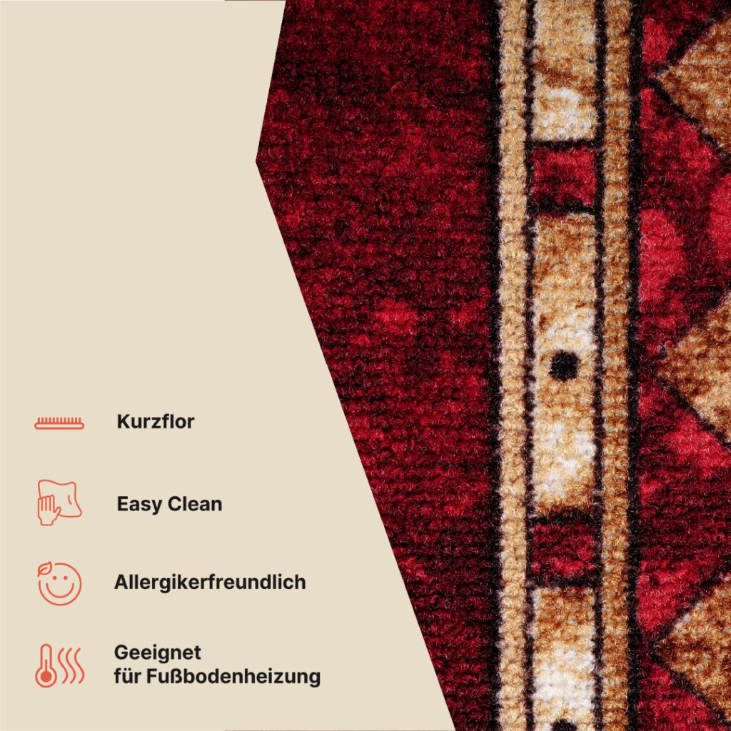 Teppichläufer Rutschfest Rot Ornament Meterware