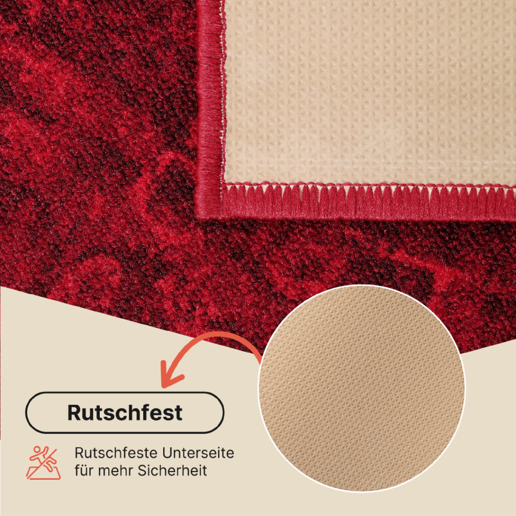 Teppichläufer Rutschfest Rot Ornament Meterware