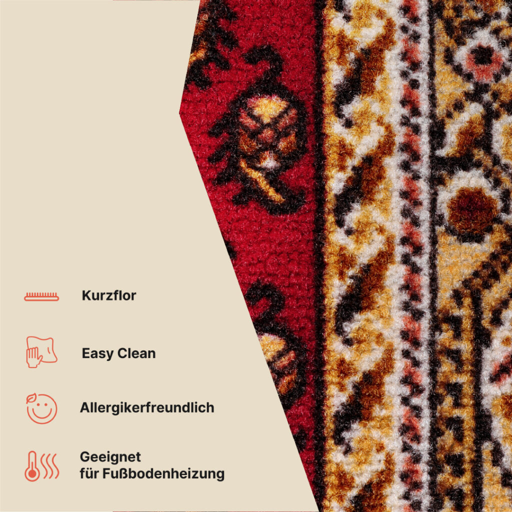 Teppichläufer Rutschfest Rot Gold Meterware