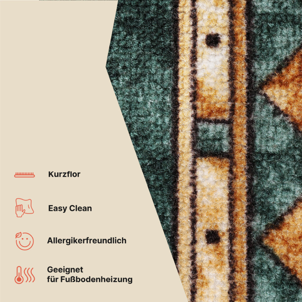 Teppichläufer Rutschfest Dunkelgrün Ornament Meterware