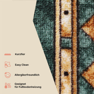 Teppichläufer Rutschfest Dunkelgrün Ornament Meterware