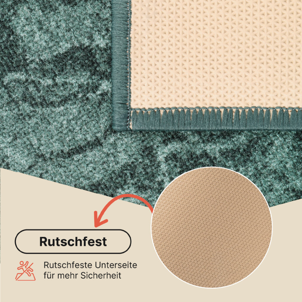 Teppichläufer Rutschfest Dunkelgrün Ornament Meterware
