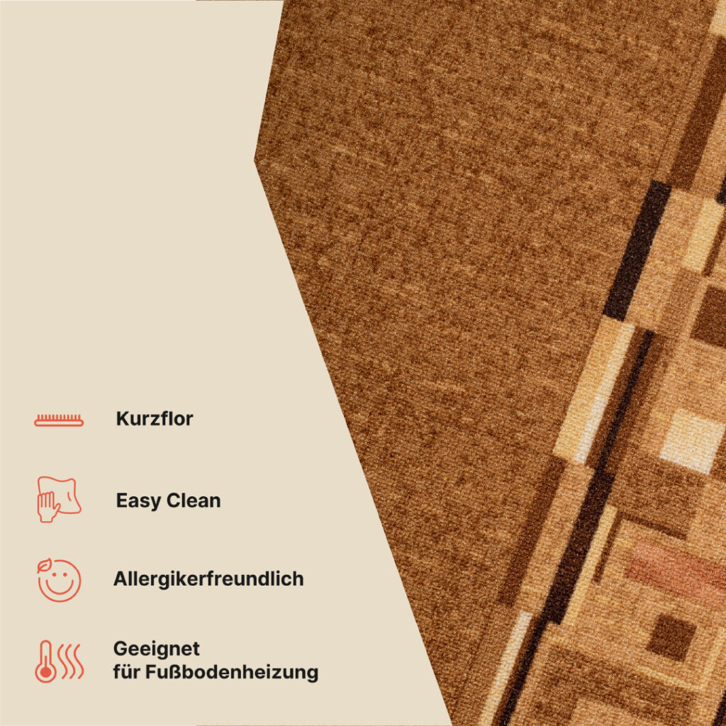 Teppichläufer Rutschfest Hellbraun Geometrisch Meterware