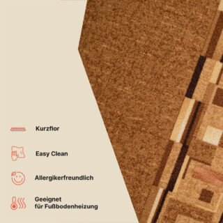 Teppichläufer Rutschfest Hellbraun Geometrisch Meterware