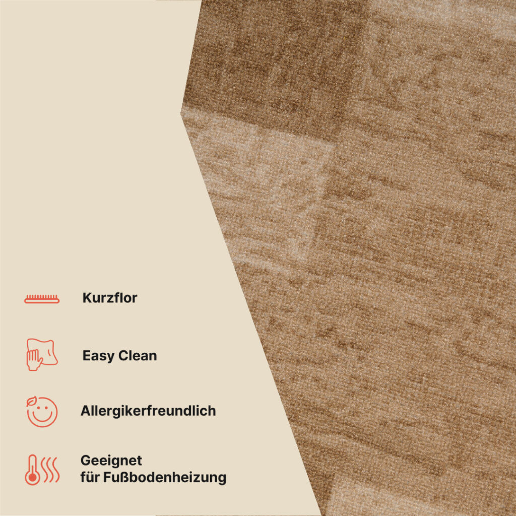 Teppichläufer Rutschfest Braun Beige Meterware