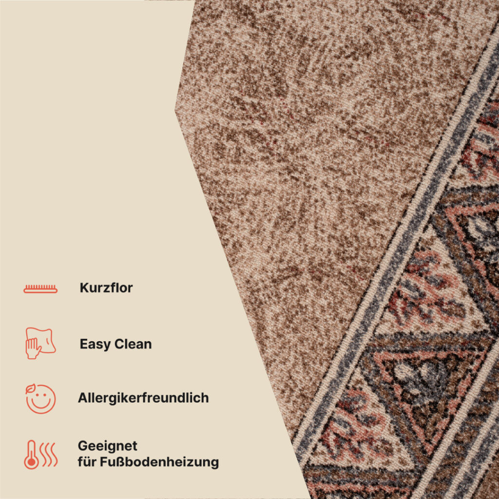 Teppichläufer Rutschfest Braun Beige Geometrisch Meterware