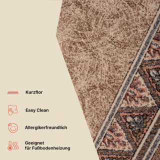 Teppichläufer Rutschfest Braun Beige Geometrisch Meterware
