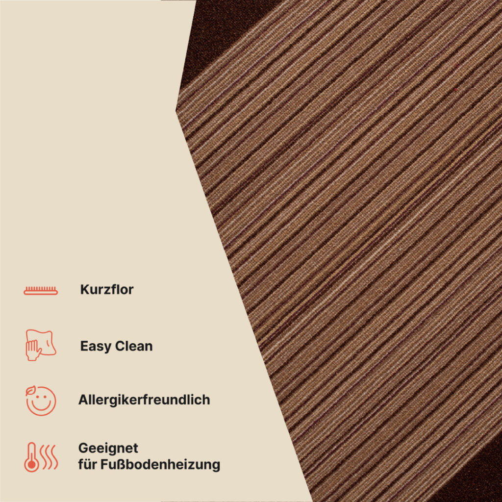 Teppichläufer Rutschfest Dunkelbraun Linien Meterware