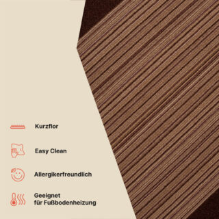 Teppichläufer Rutschfest Dunkelbraun Linien Meterware