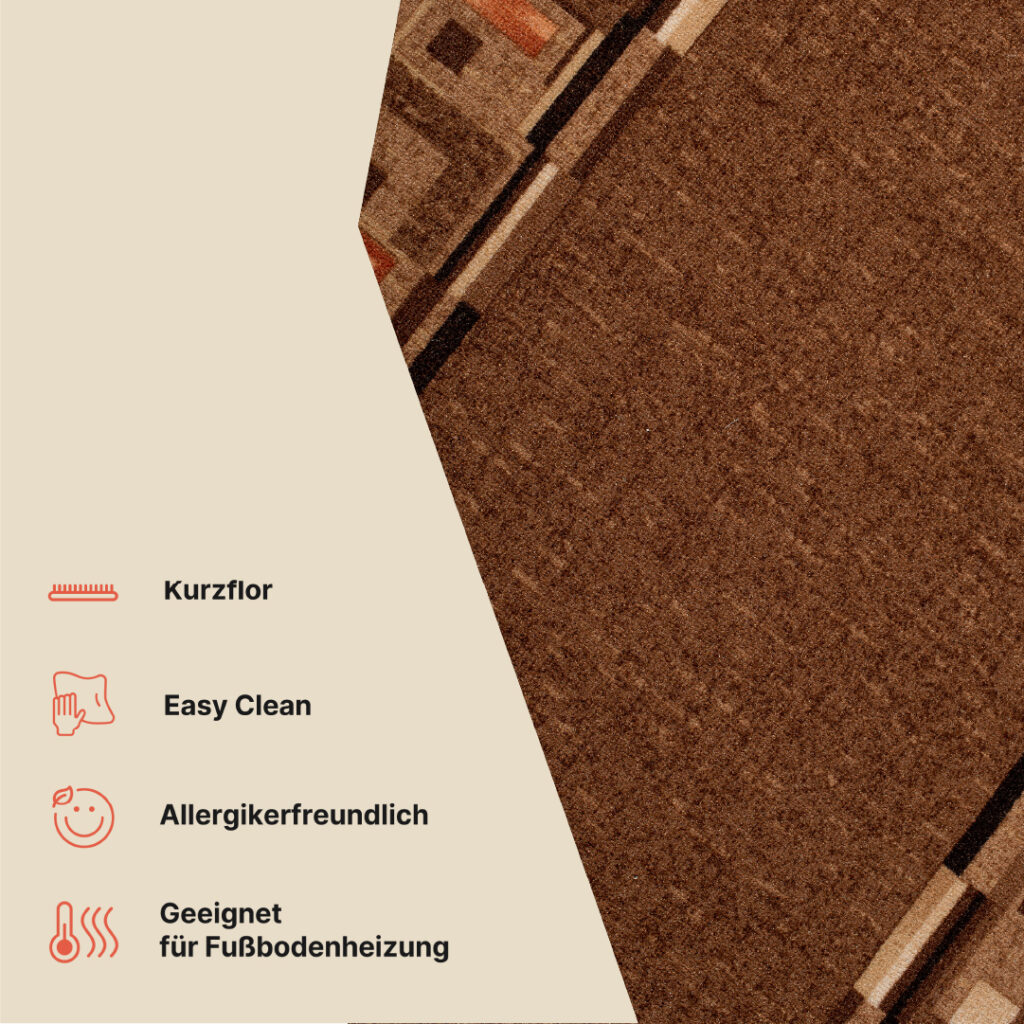 Teppichläufer Rutschfest Dunkelbraun Geometrisch Meterware