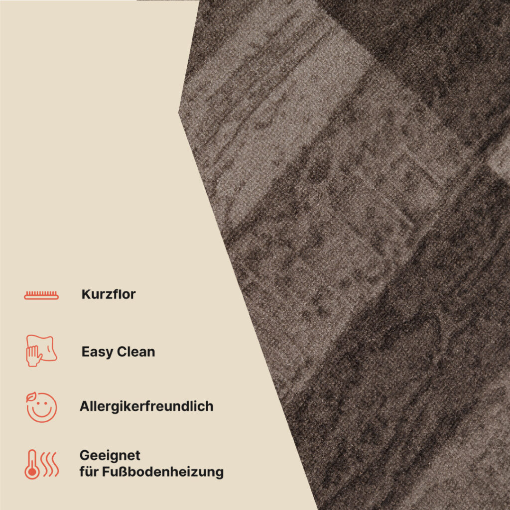 Teppichläufer Rutschfest Dunkelbraun Beige Geometrisch Meterware
