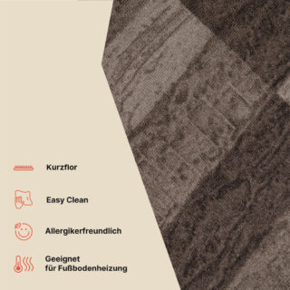 Teppichläufer Rutschfest Dunkelbraun Beige Geometrisch Meterware