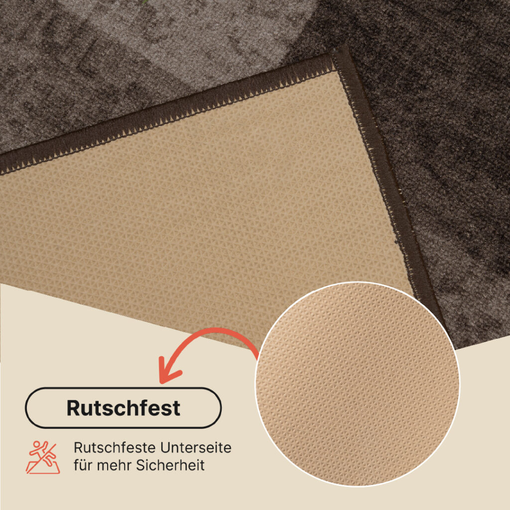 Teppichläufer Rutschfest Dunkelbraun Beige Geometrisch Meterware