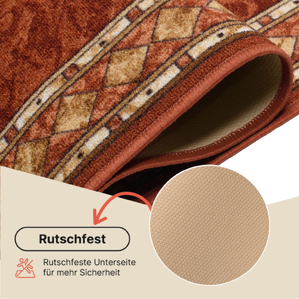 Teppichläufer Rutschfest Terrakotta Ornament Meterware