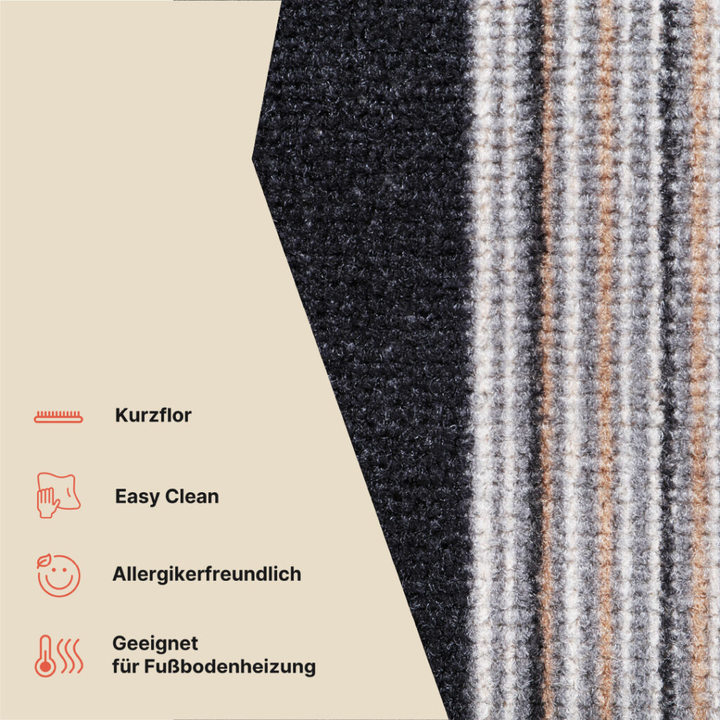 Teppichläufer Rutschfest Grau Linien Meterware