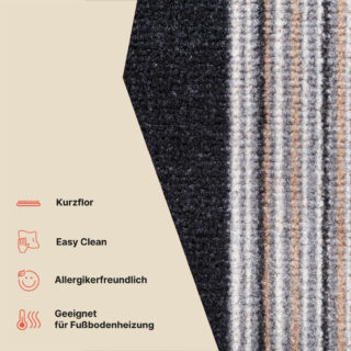 Teppichläufer Rutschfest Grau Linien Meterware