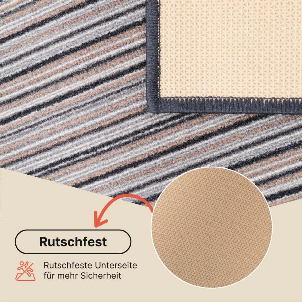 Teppichläufer Rutschfest Grau Linien Meterware