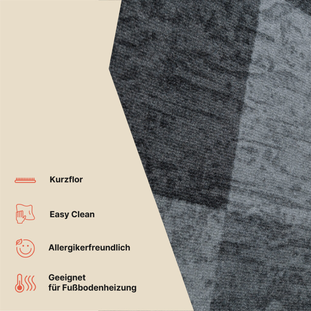 Teppichläufer Rutschfest Grau Meterware