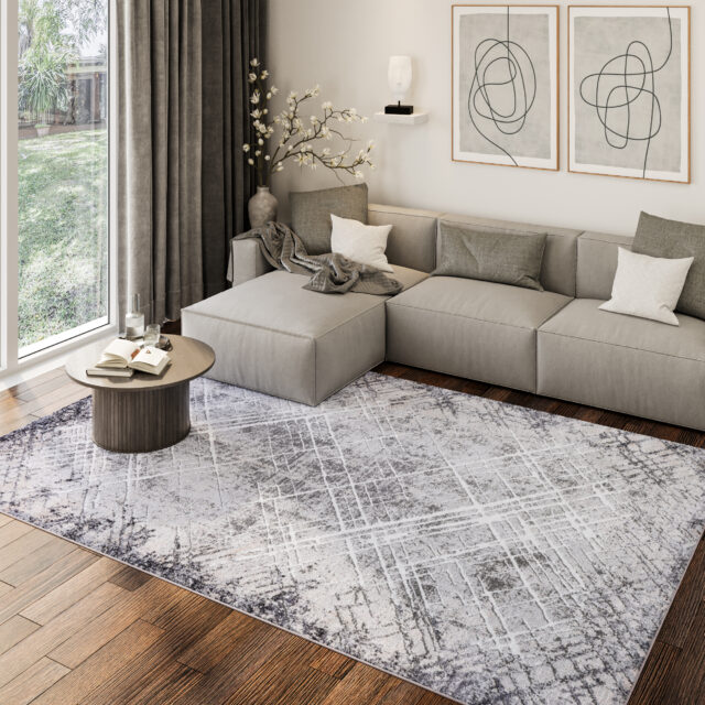 Teppich Como 3D Grau Abstrakt Gitter