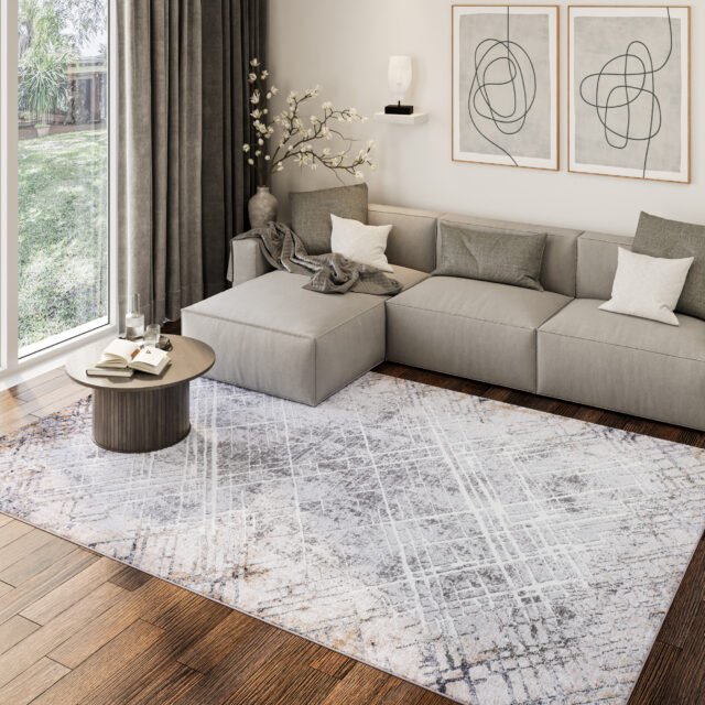 Teppich Como 3D Grau Beige Abstrakt Gitter