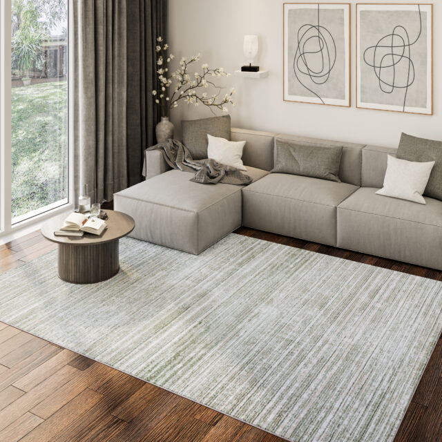 Teppich Como 3D Creme Grün Melange