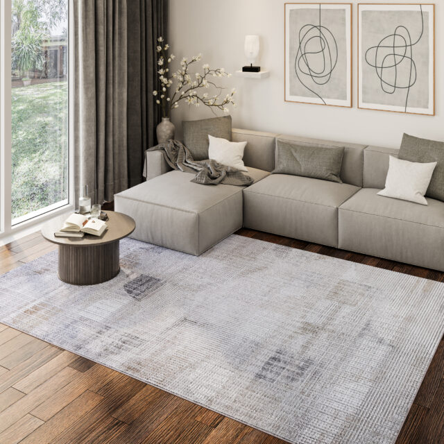 Teppich Como 3D Grau Beige Geometrisch