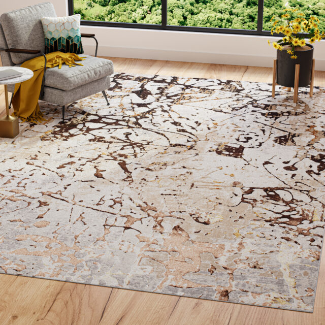 Teppich Golden Creme Braun Abstrakt