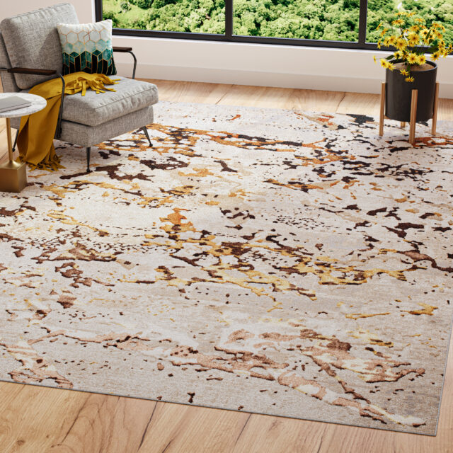Teppich Golden Creme Gold Abstrakt