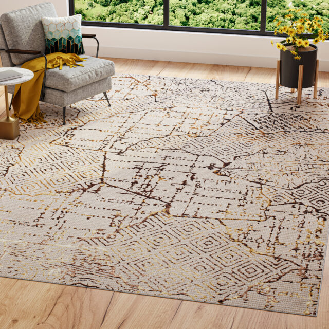 Teppich Golden Creme Gold Patchwork