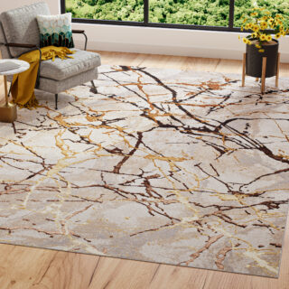 Teppich Golden Creme Gold Braun Linien