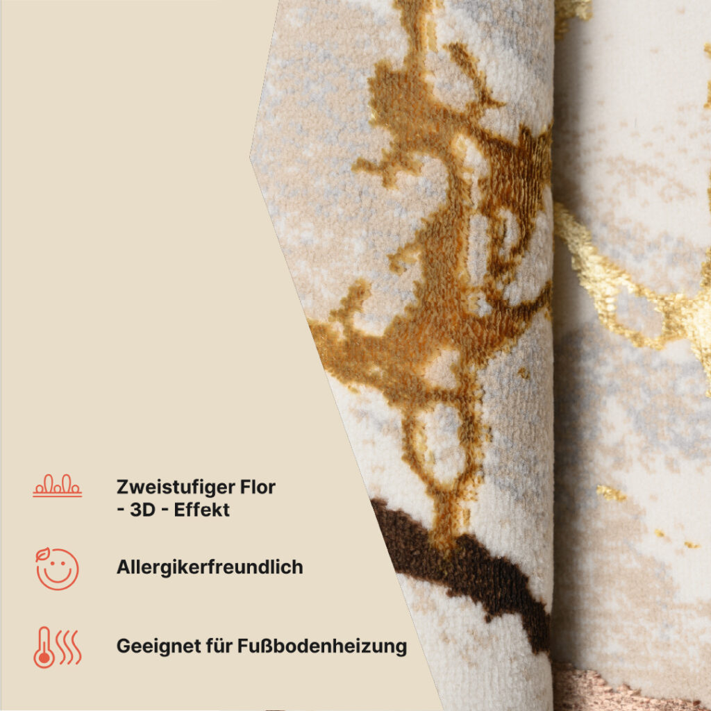 Teppich Golden Creme Gold Braun Linien