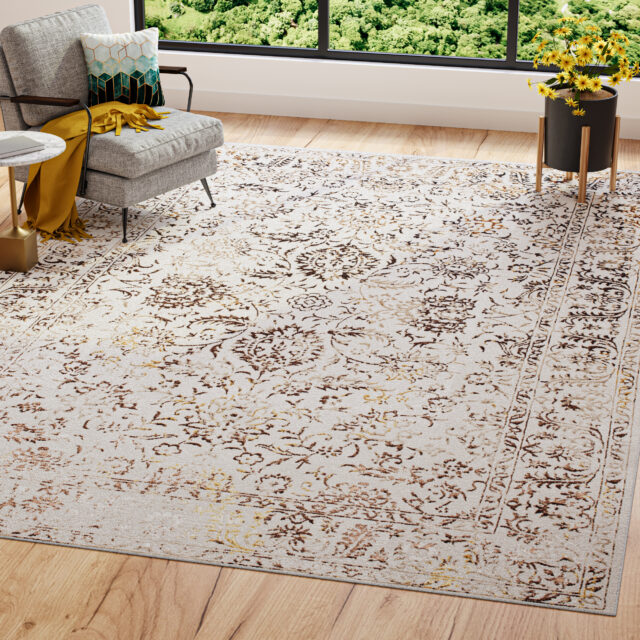 Teppich Golden Creme Gold Vintage Rahmen