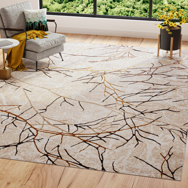 Teppich Golden Beige Gold Braun Linien