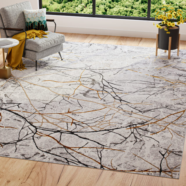 Teppich Golden Grau Gold Braun Linien
