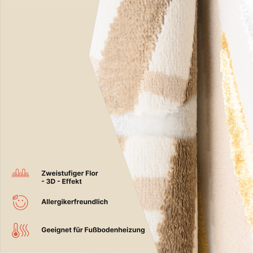 Teppich Golden Creme Gold Beige Blätter