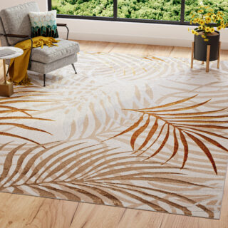 Teppich Golden Creme Gold Beige Blätter