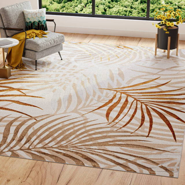 Teppich Golden Creme Gold Beige Blätter