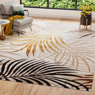 Teppich Golden Creme Braun Gold Blätter