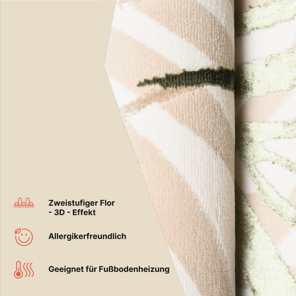Teppich Golden Creme Beige Grün Blätter