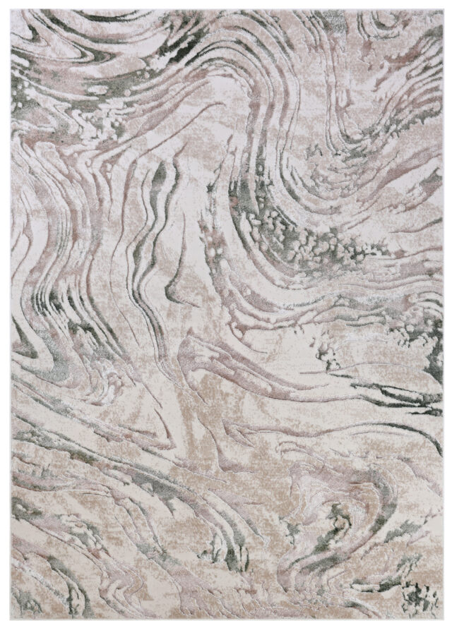 Teppich Como 3D Creme Grün Marmor