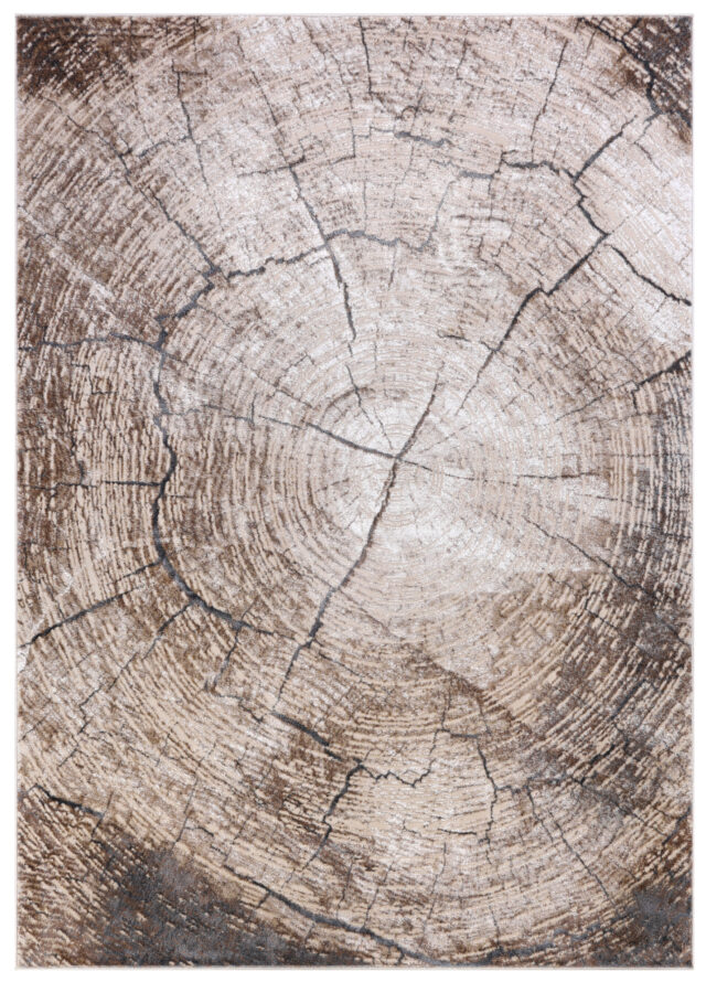 Teppich Como 3D Braun Creme mit Holzmuster