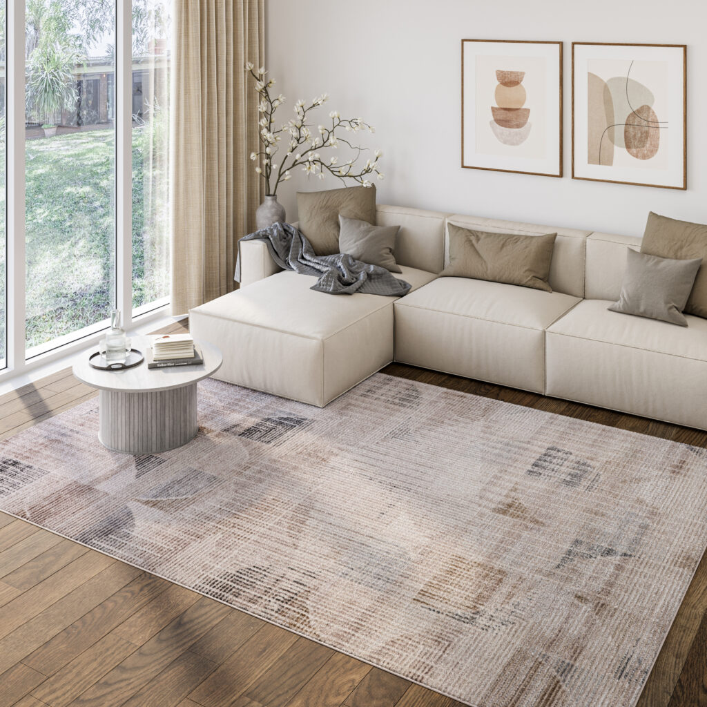 Teppich Como 3D Creme Grau Geometrisch