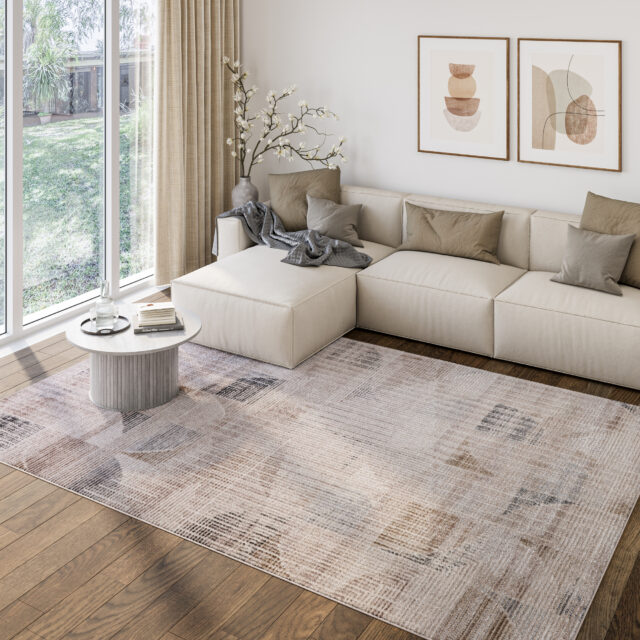 Teppich Como 3D Creme Grau Geometrisch