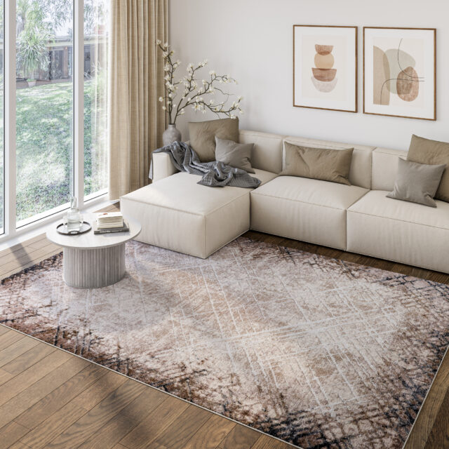 Teppich Como 3D Beige Abstrakt Gitter