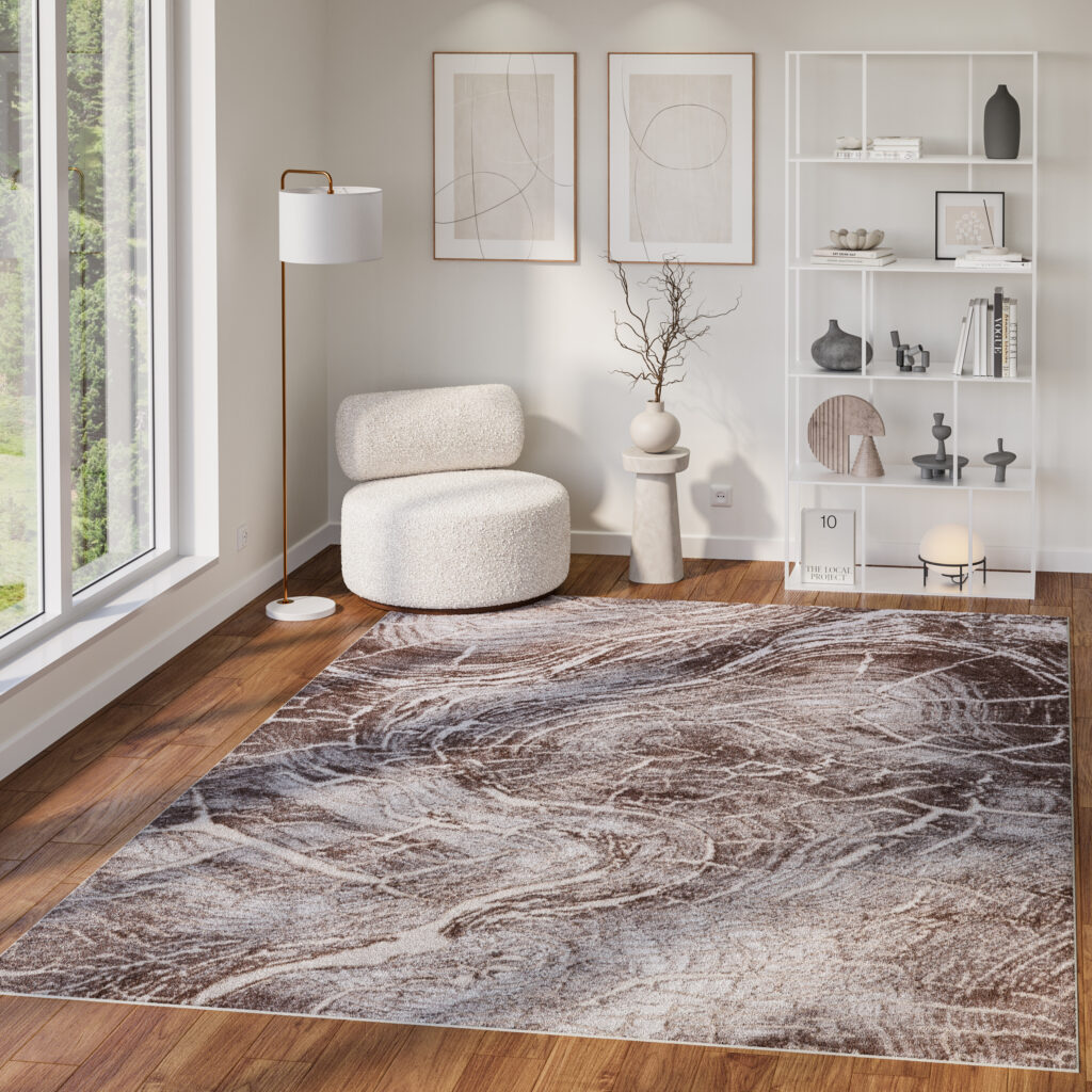 Teppich Como 3D Beige Braun mit Holzmuster
