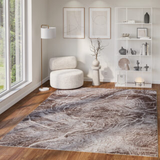 Teppich Como 3D Beige Braun mit Holzmuster
