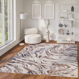 Teppich Como 3D Creme Braun Marmor