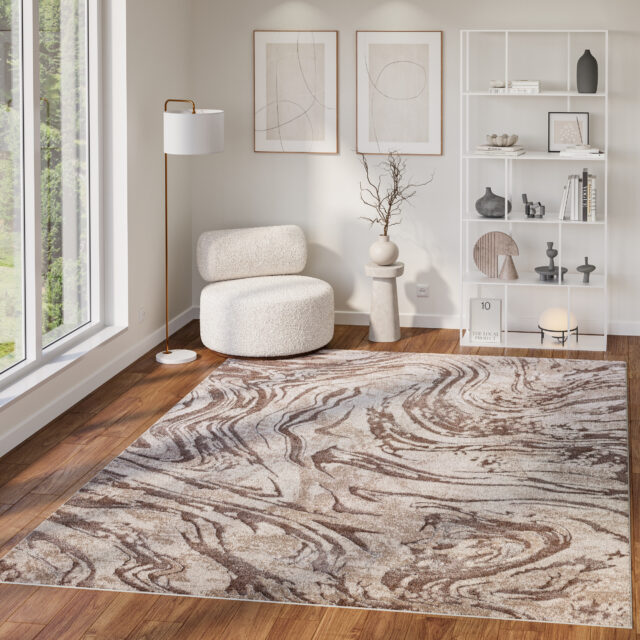 Teppich Como 3D Braun Beige Marmor