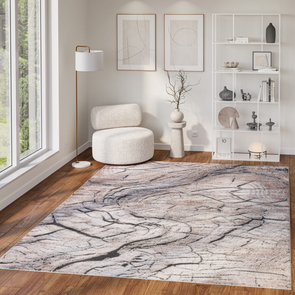 Teppich Como 3D Beige Grau mit Holzmuster